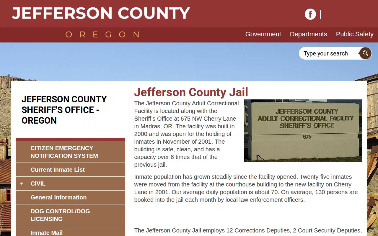 Jefferson County Adult Correctional Facility release contact page