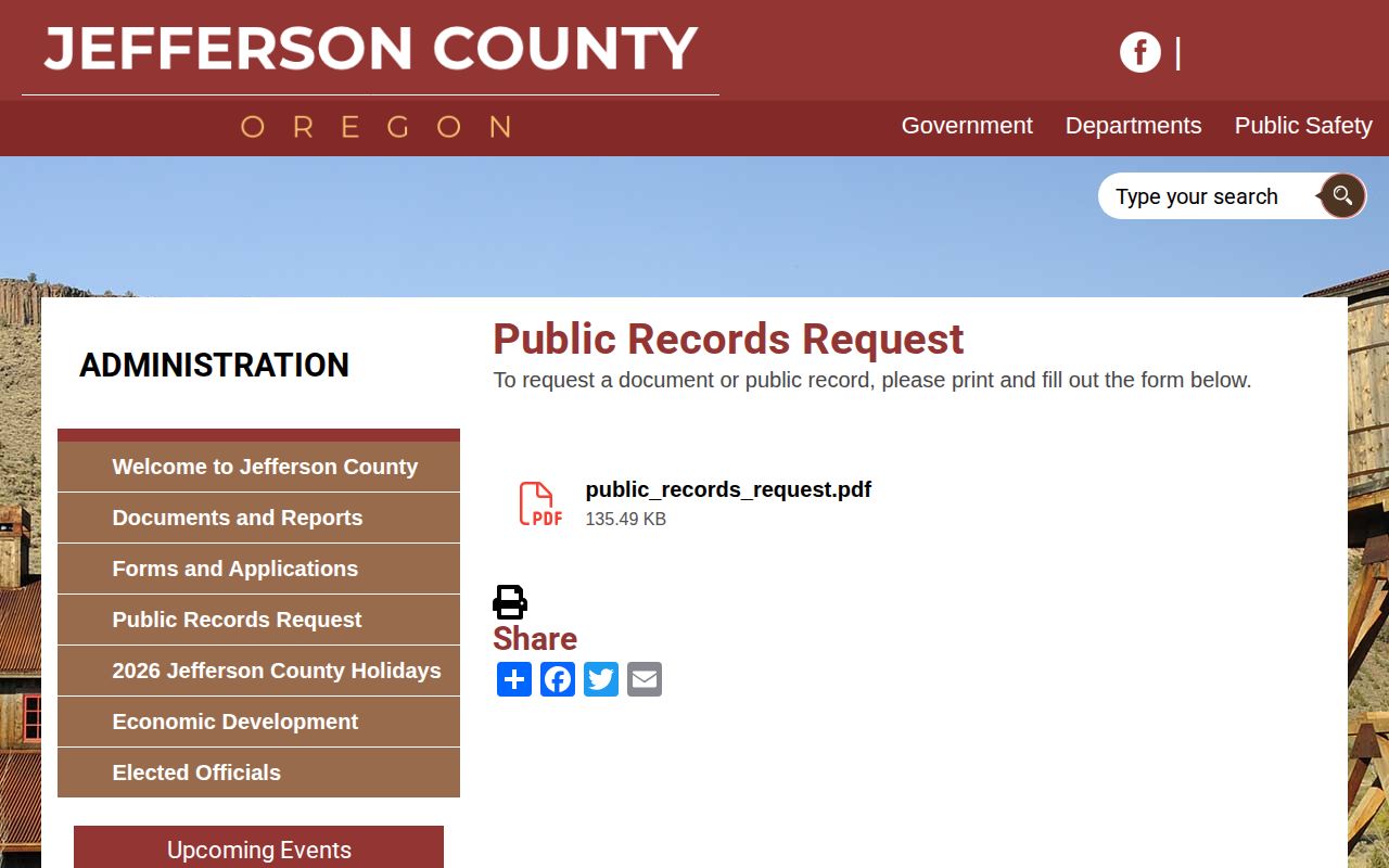 Jefferson County release record public request page