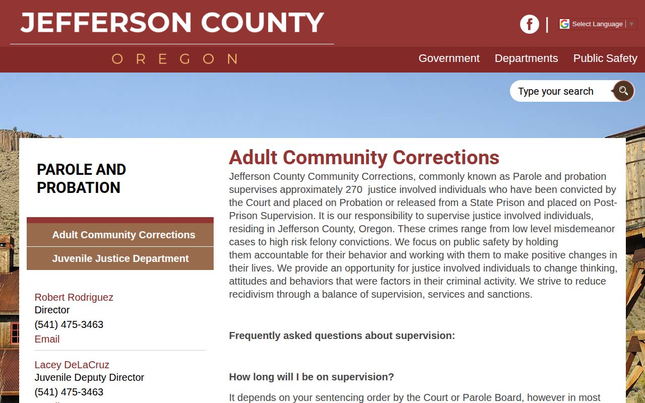 Jefferson County parole and probation supervision office page