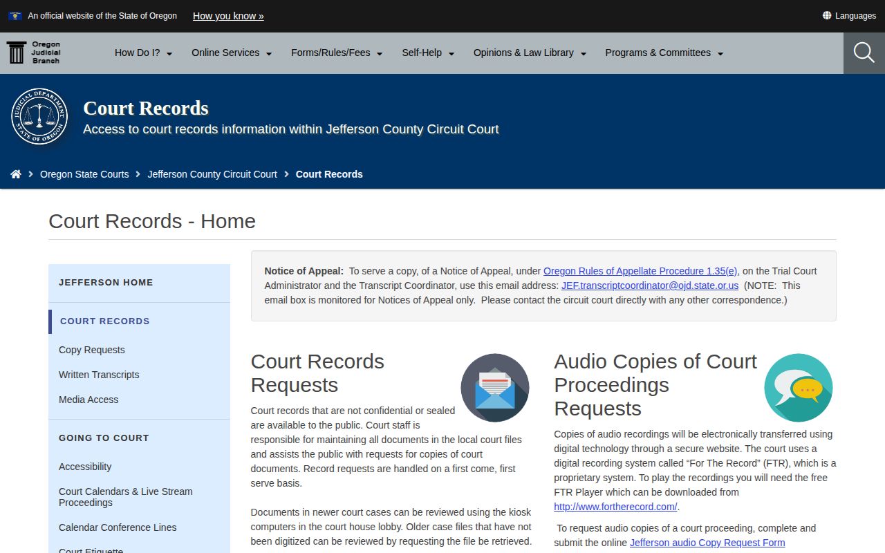 Jefferson County court release record and case copy route