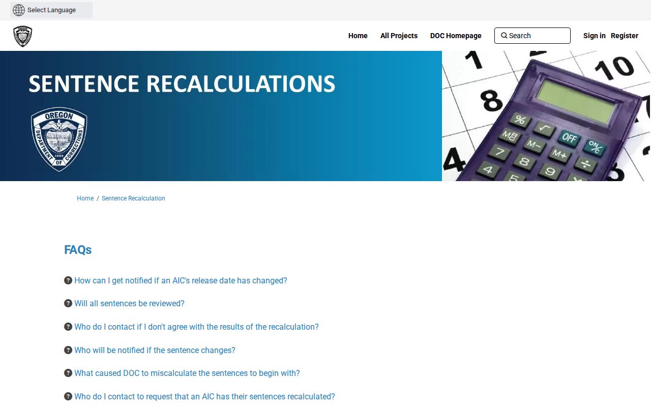 Jefferson County projected release date recalculation information